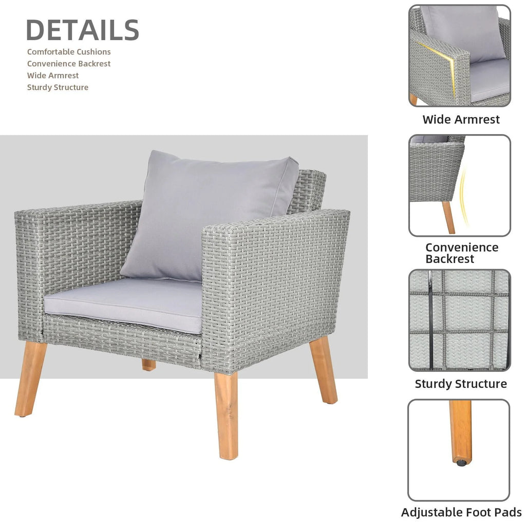 4 Pcs Wood Grain Patio Conversation Set with Loveseat and Tea Table J1332