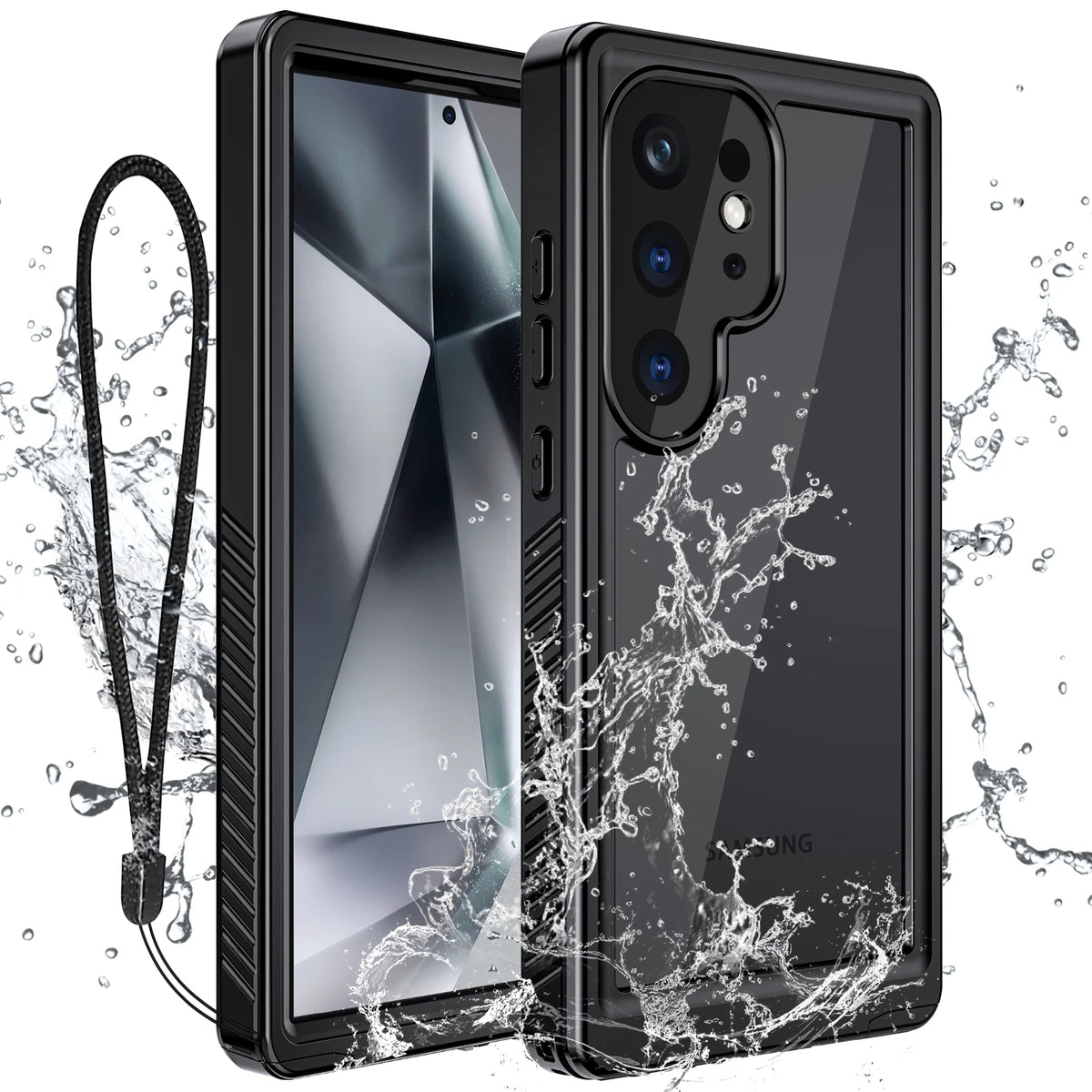 Black Waterproof Rugged Phone Case with Screen Protector S8746
