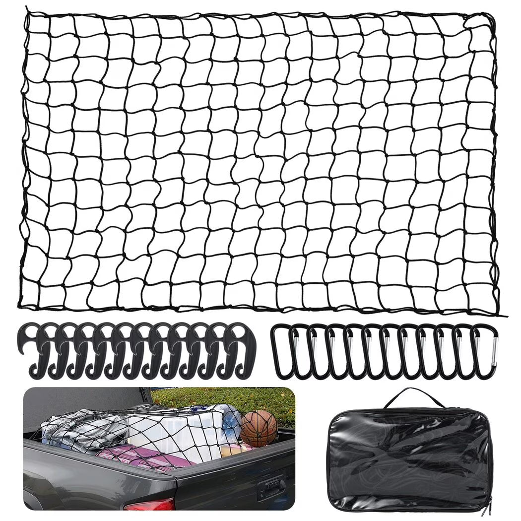 Stretchable Cargo Net with 12 Carabiners, 4 x 6 Ft Stretches to 12 x 18 Ft W53796