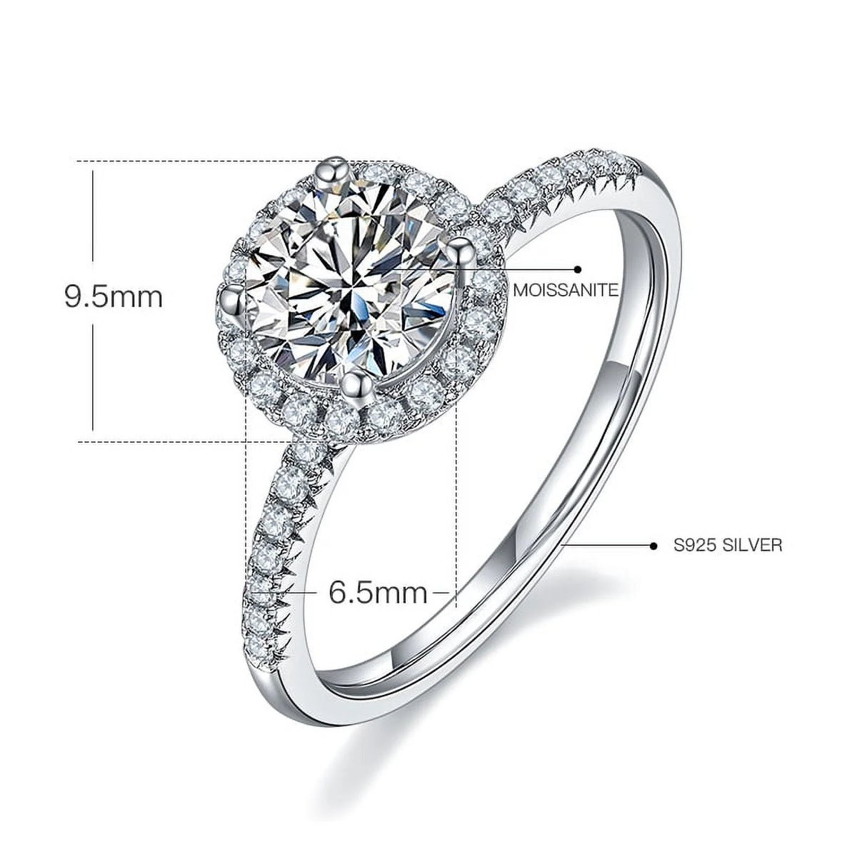 18K White Gold over Silver Moissanite Wedding Ring V2873