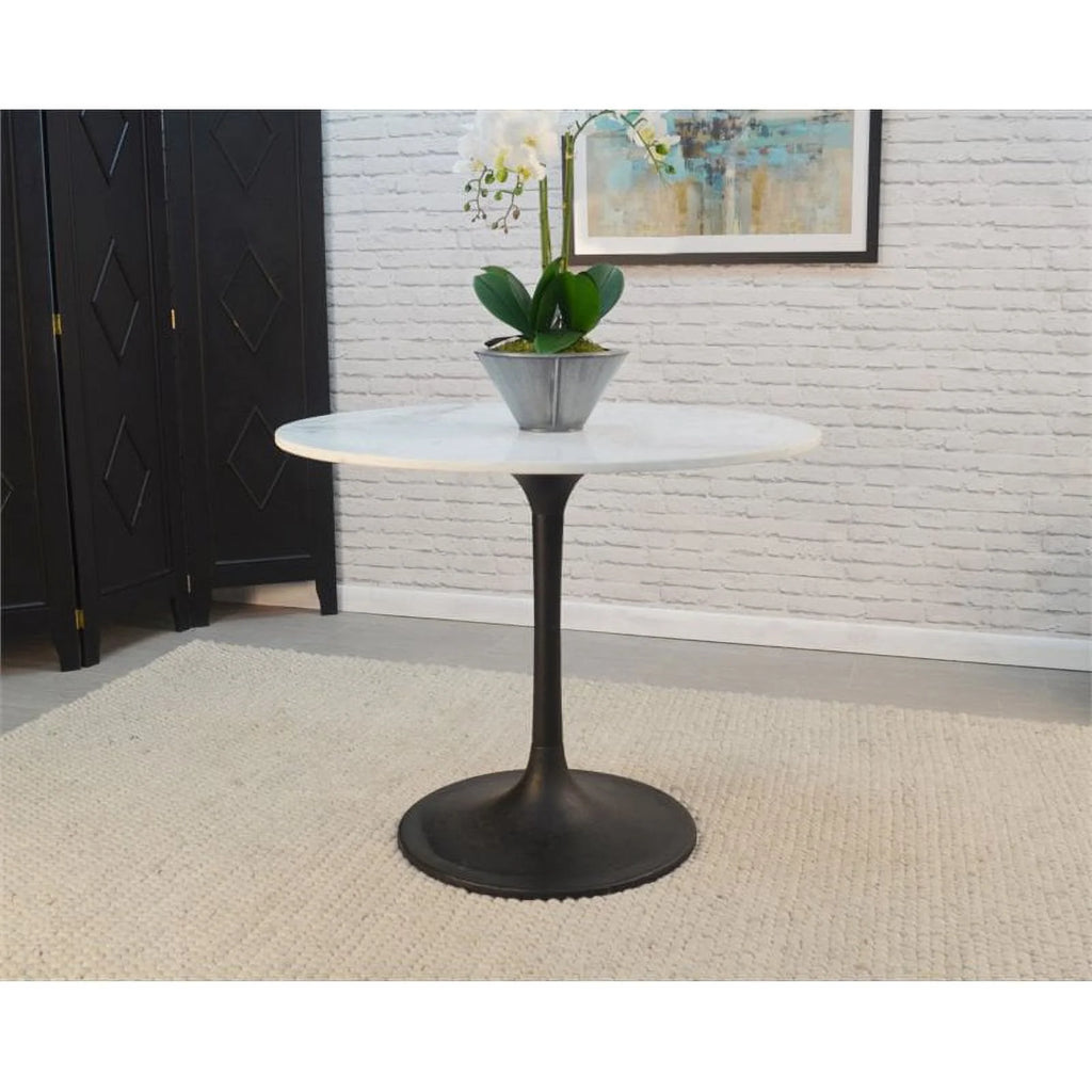 40 Inch Round Marble Top Dining Table with Black Base J12721