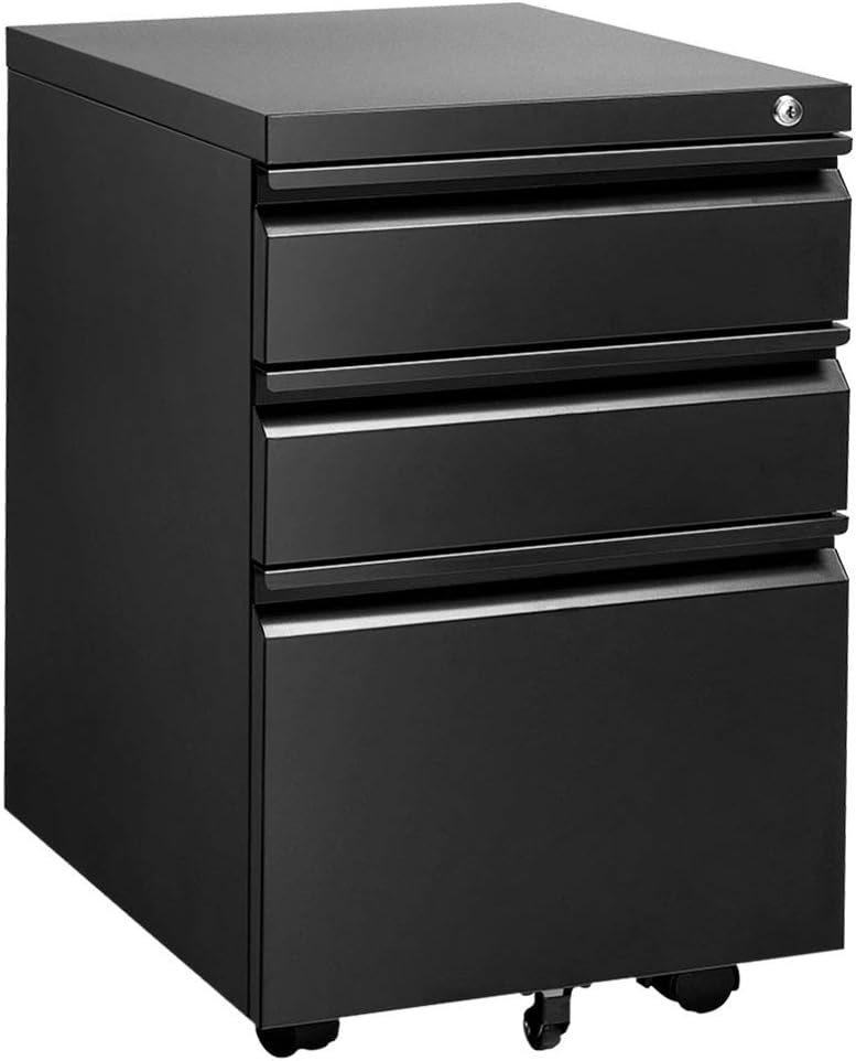 Black Metal 3 Drawer Rolling File Cabinet M443640