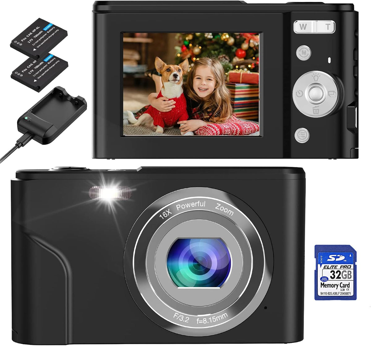 Mini Kids Camera FHD 1080P 36.0 MP 16X Digital Zoom LCD Screen with 32GB SD Card 2 Batteries & Charger Compact Portable Camera Pack of 2 J4392
