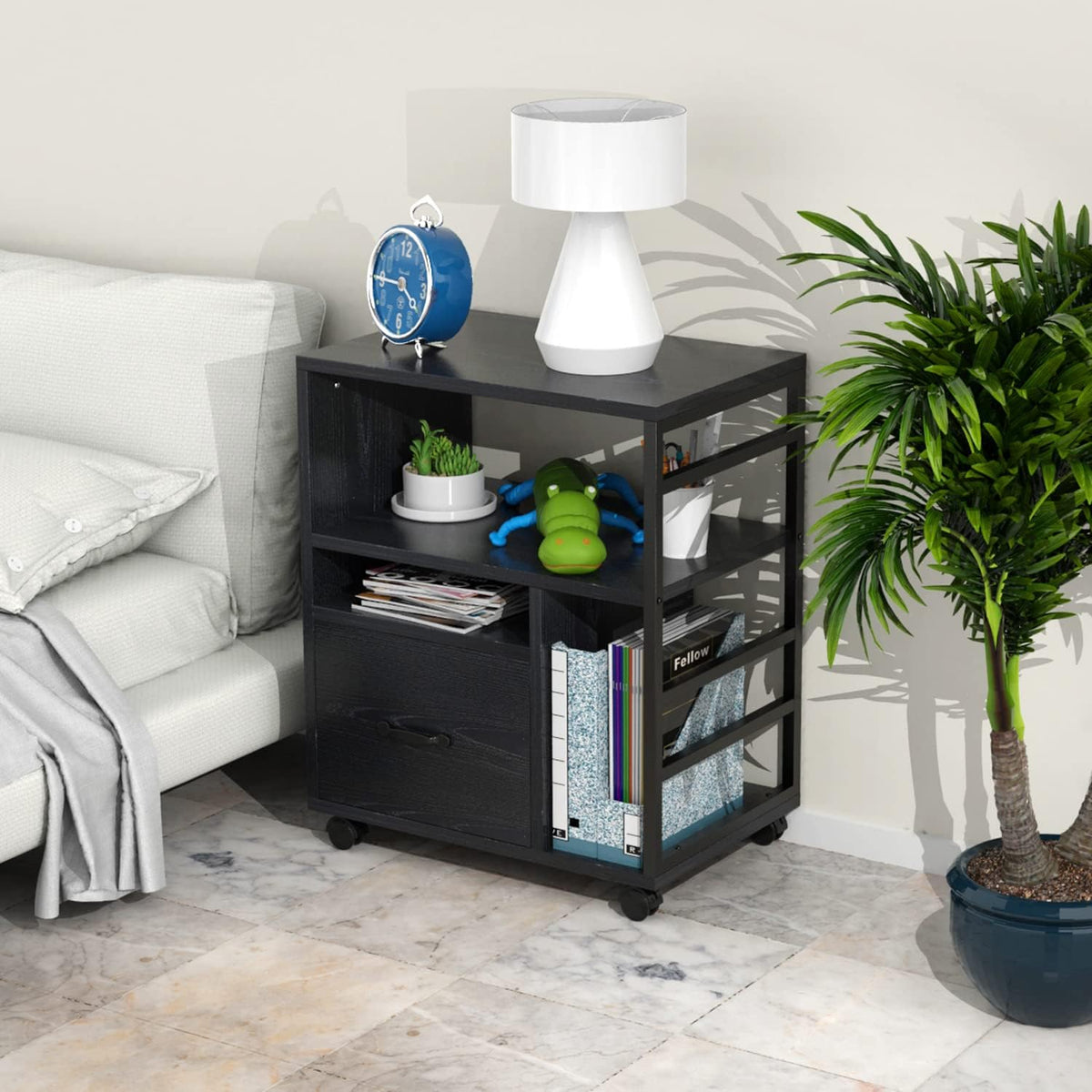 Black Mobile File Cabinet with Drawer L771382