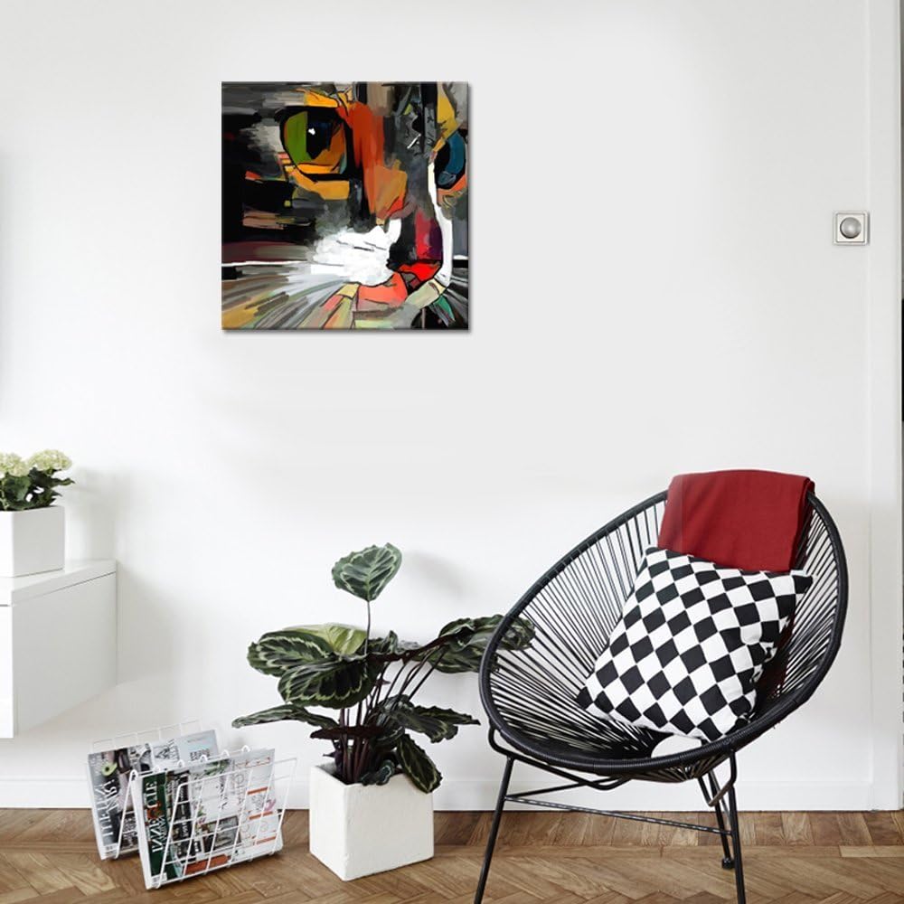 Abstract Colorful Cat Painting Giclee Prints Gallery Wrap Ready to Hang (01 Cat, 20x20) T2664