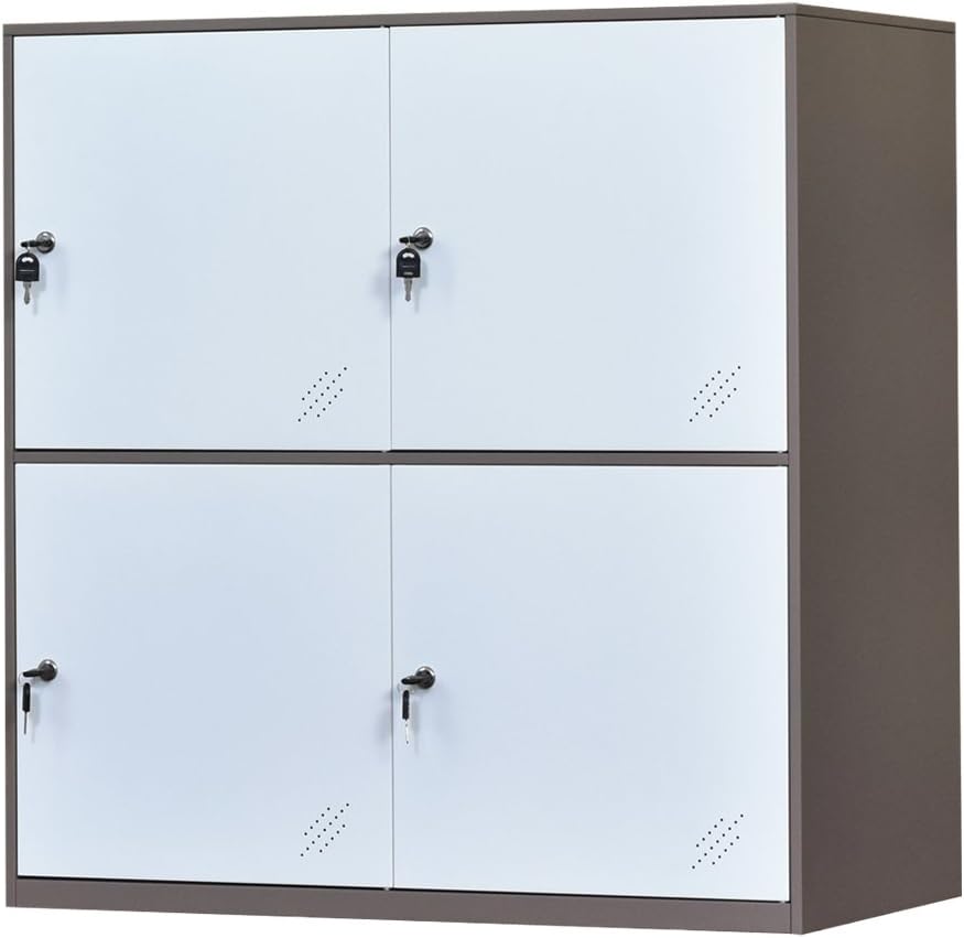 White Metal Storage Cabinet with Doors and Lock B683023
