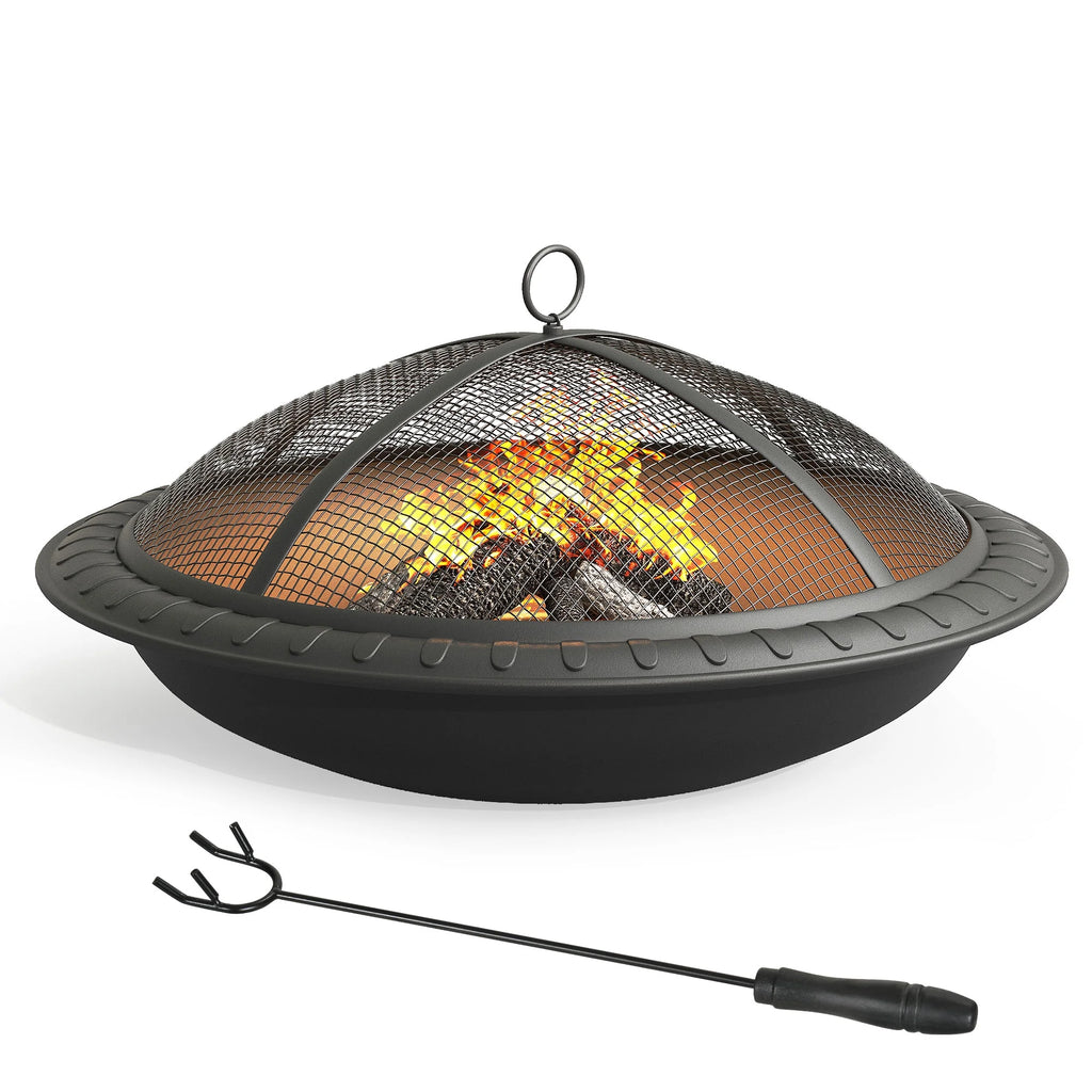 24'' Outdoor Round Fire Pit Bowl with Spark Screen and Poker T927