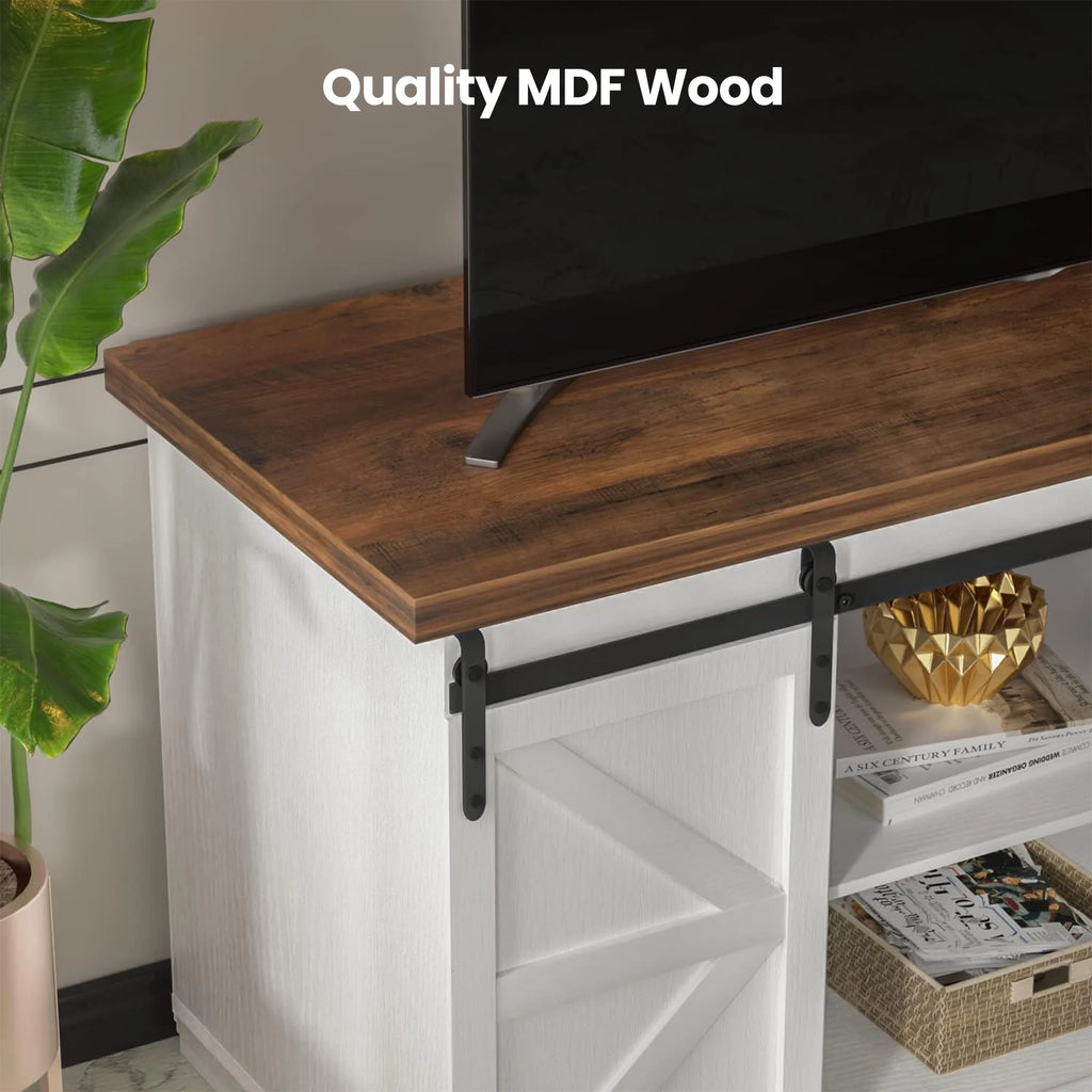 Farmhouse TV Stand with Sliding Barn Door R878410
