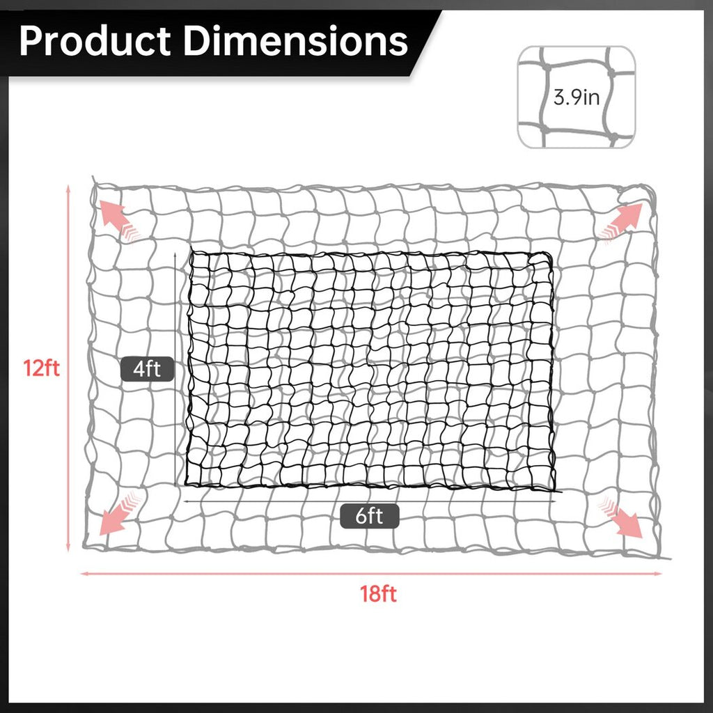 Stretchable Cargo Net with 12 Carabiners, 4 x 6 Ft Stretches to 12 x 18 Ft W53796