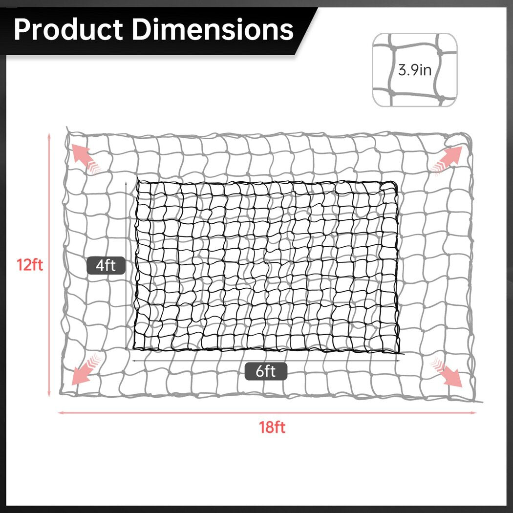 Stretchable Cargo Net with 12 Carabiners, 4 x 6 Ft Stretches to 12 x 18 Ft W53796
