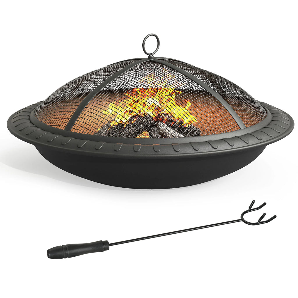 24'' Outdoor Round Fire Pit Bowl with Spark Screen and Poker T927