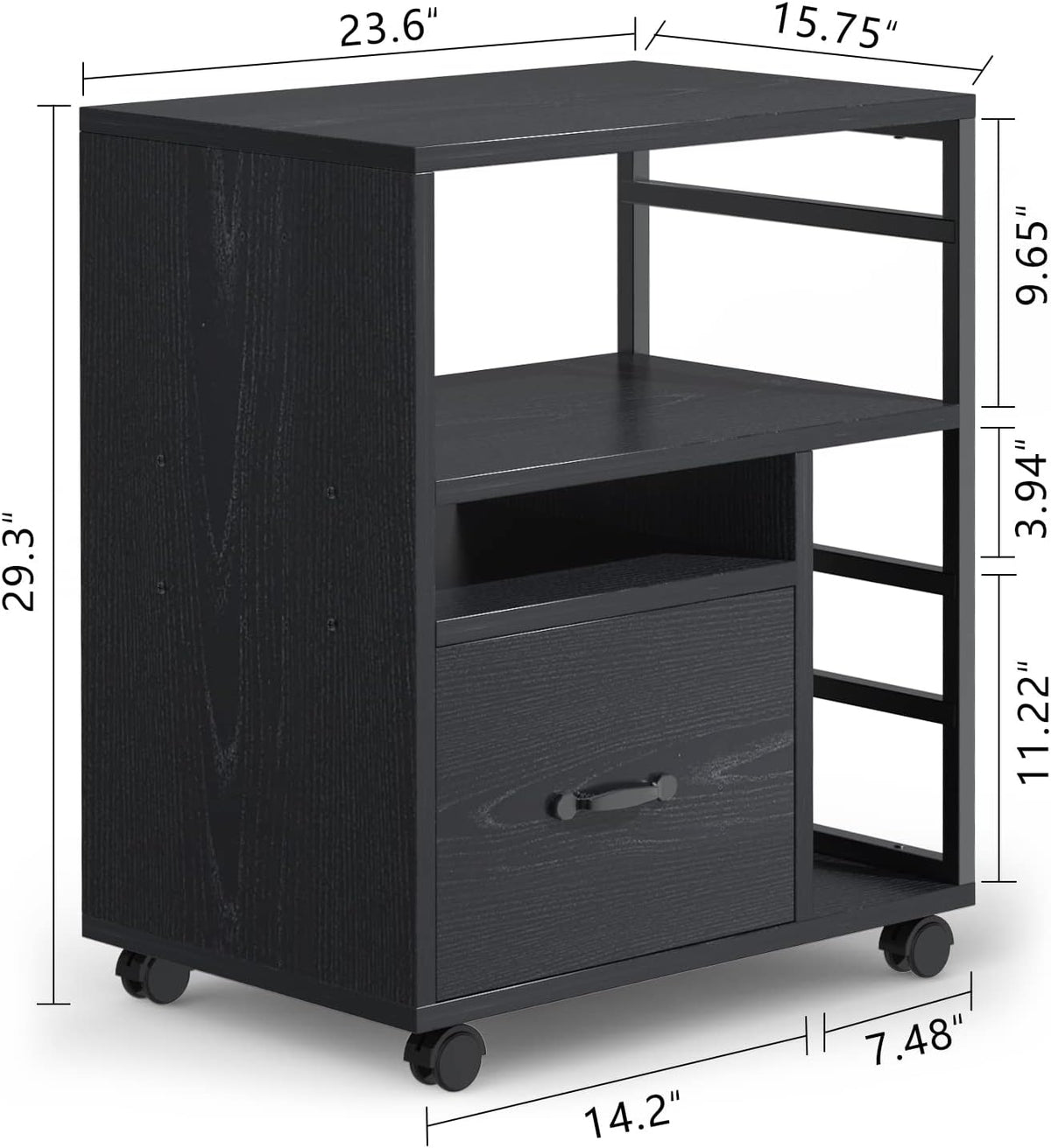 Black Mobile File Cabinet with Drawer L771382