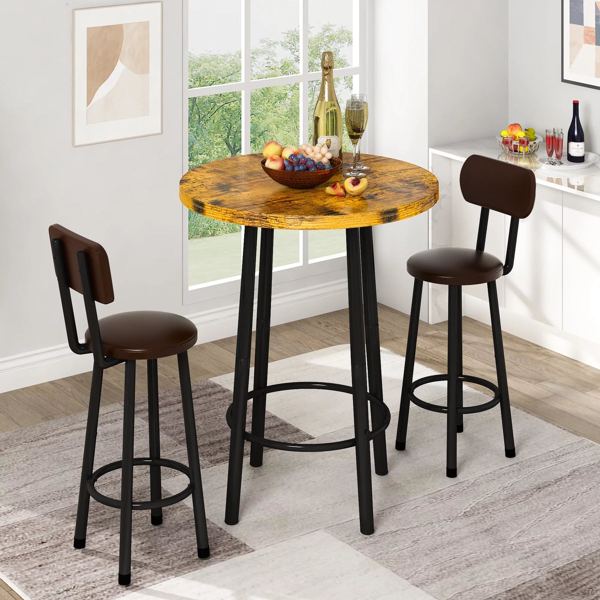 3 Pieces Faux Marble Top Dining Set D848