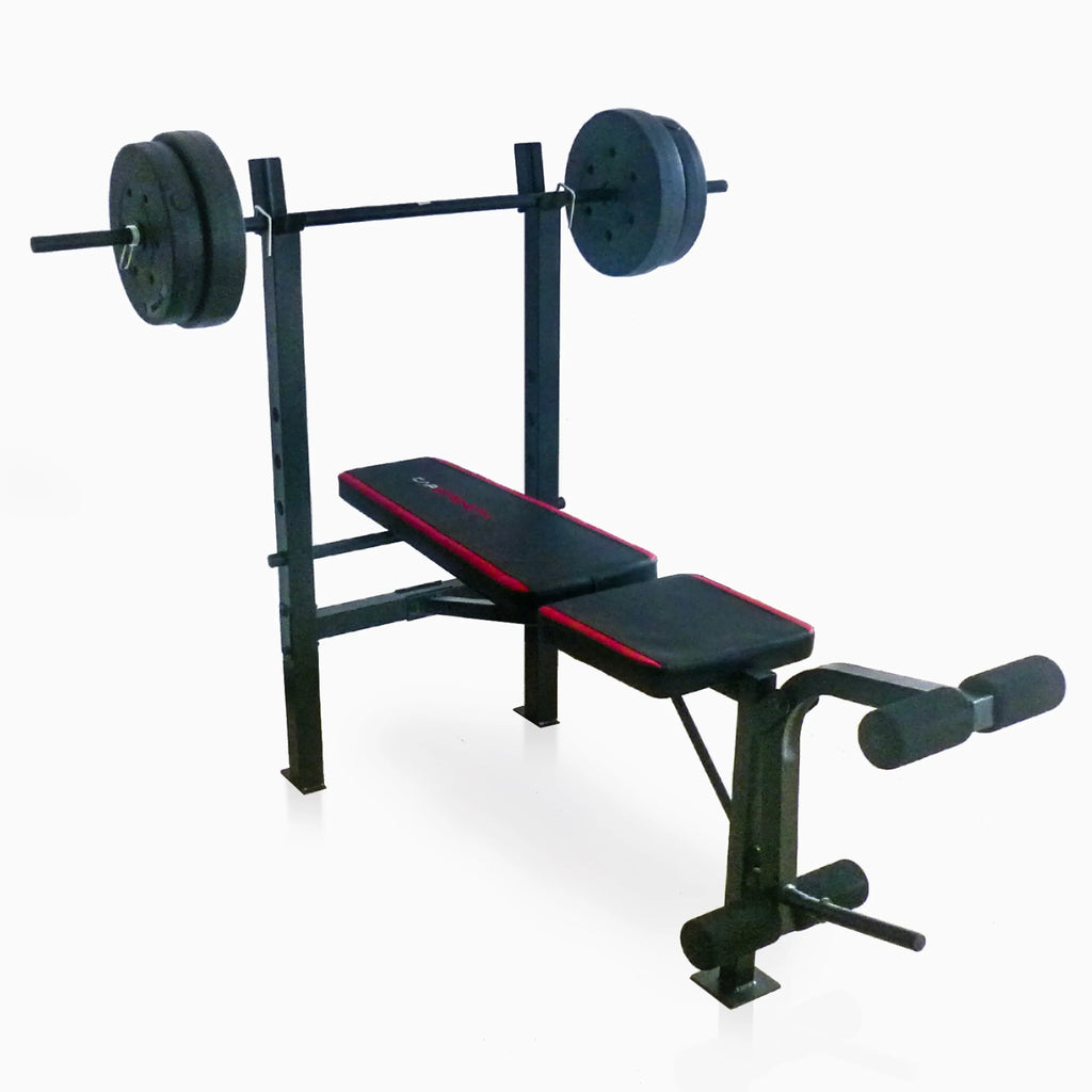 Adjustable Weight Bench with Rack and 90 lb Vinyl Weight Set H49564