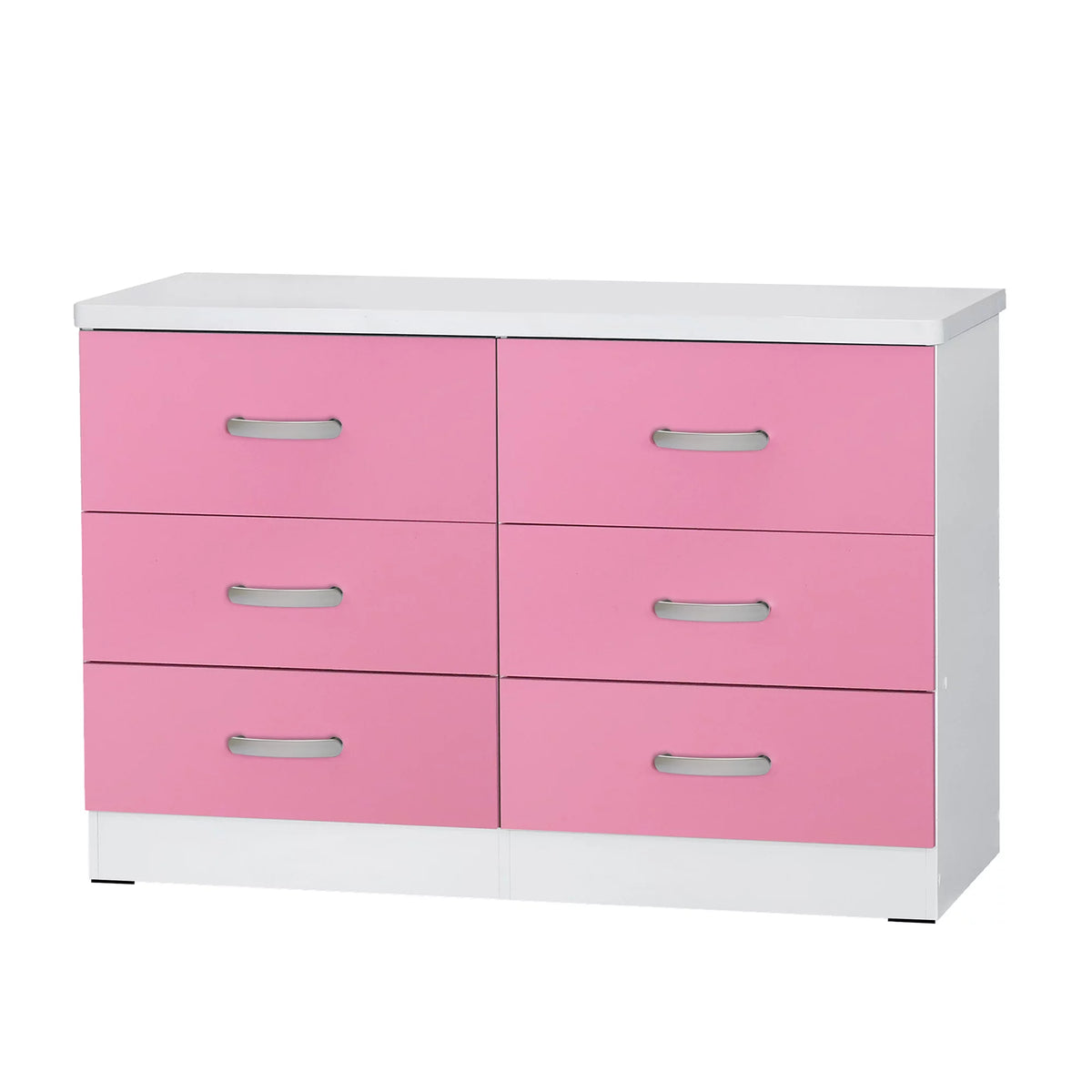 White & Pink 6 Drawer Wooden Double Dresser K2498