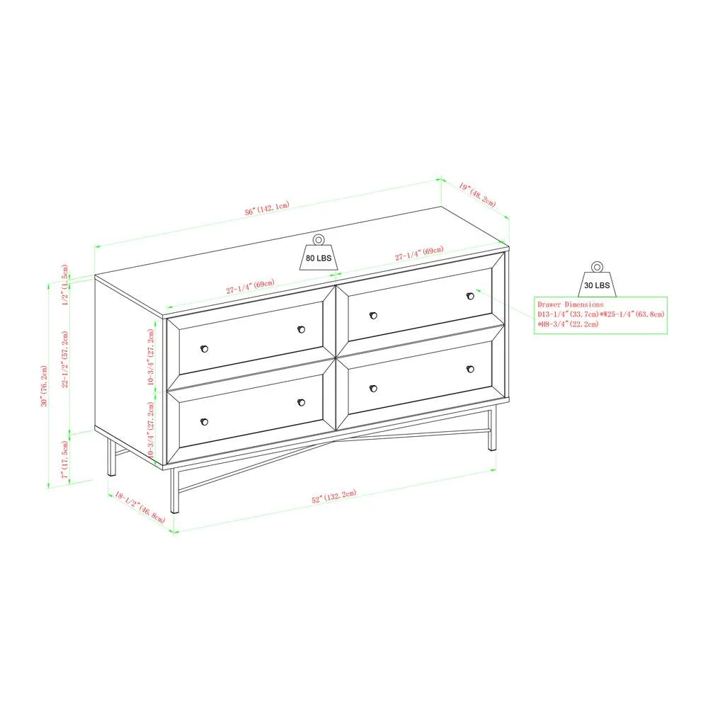 56" 4-Drawer Modern Bedroom Dresser C335
